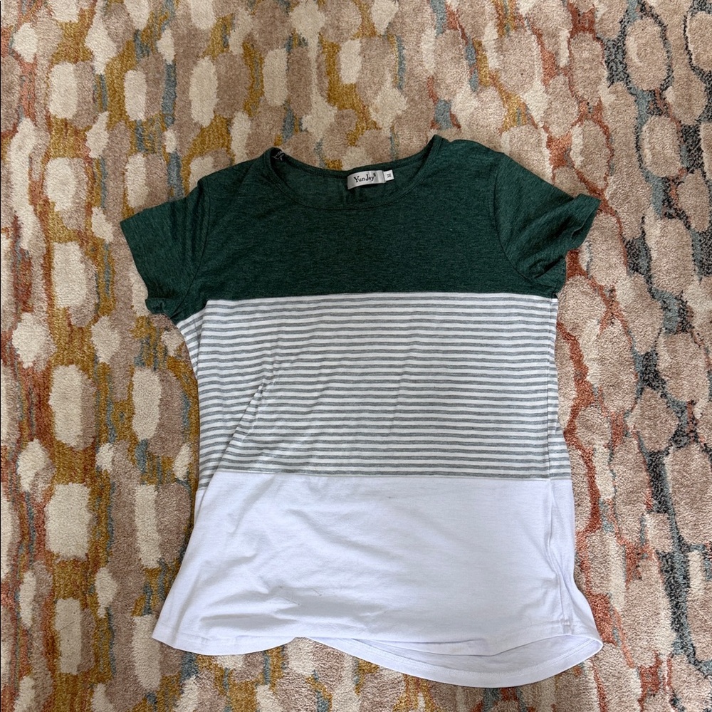 Green and White Striped Women's Top